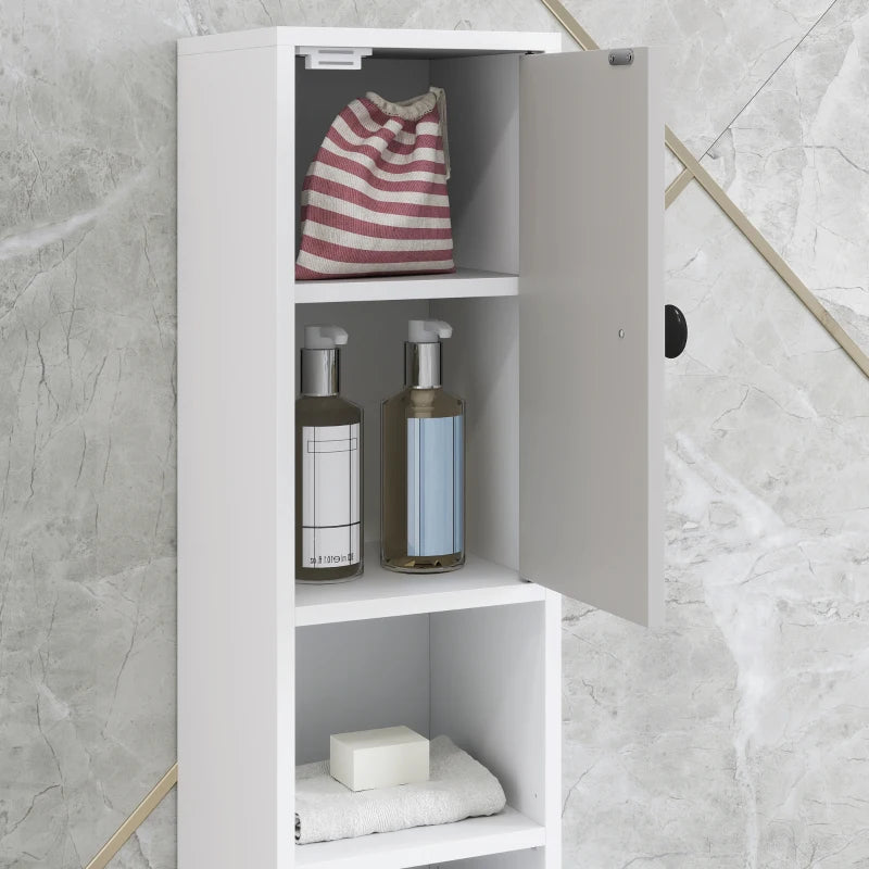 180cm Slim Bathroom Cabinet with Drawer Shelves and Cupboards in Light Grey