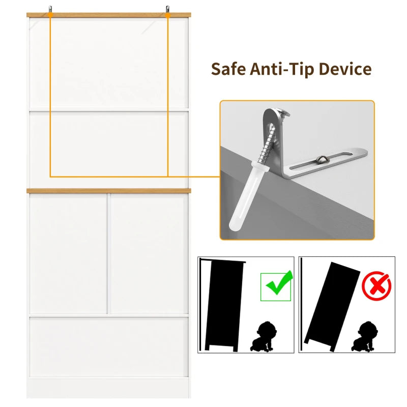 Tall Kitchen Sideboard with Double-Door Cabinets - Maximized Storage & Anti-Tip Safety for Dining Room - 80x40x180 cm, White