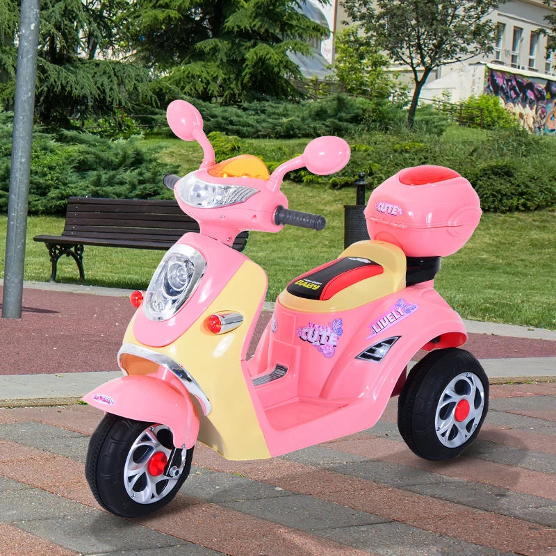 Kids Electric Ride On Toy Car - 6V Motorbike with Rechargeable Battery, Headlight & Music for Ages 3-5 - Pink