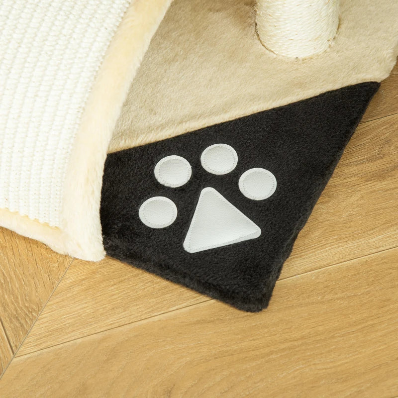Beige Cat Tree Scratching Post - Kitten Activity Centre with Climber & Hanging Ball - Durable Cat Furniture