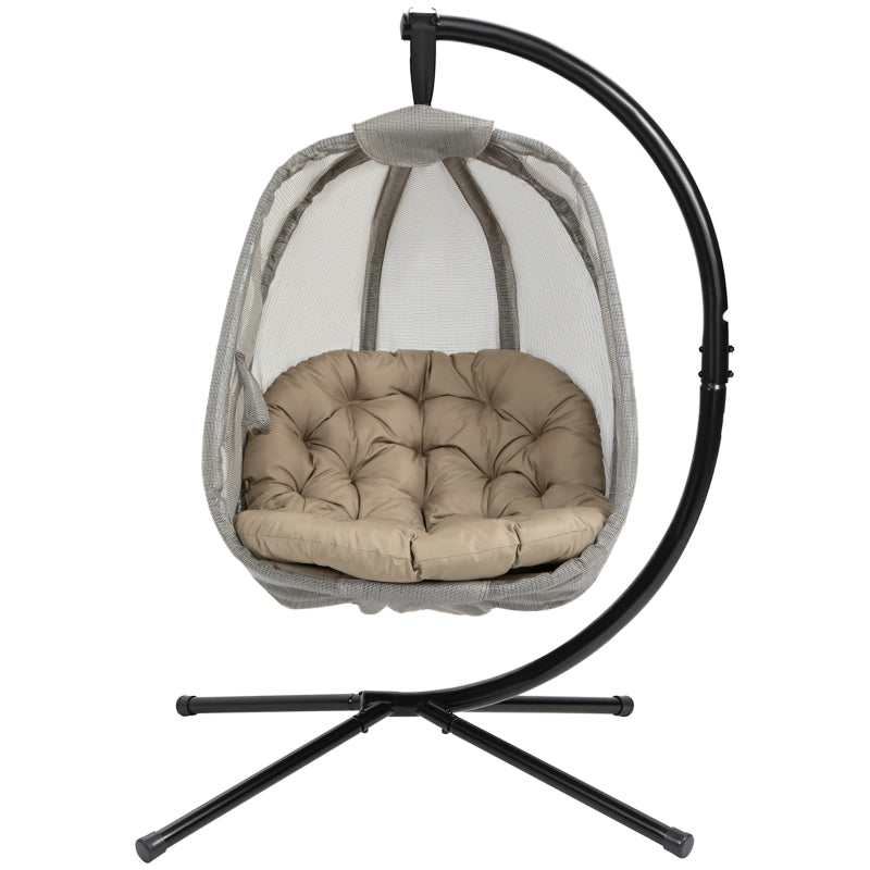 Khaki Hanging Egg Chair with Stand and Cushion