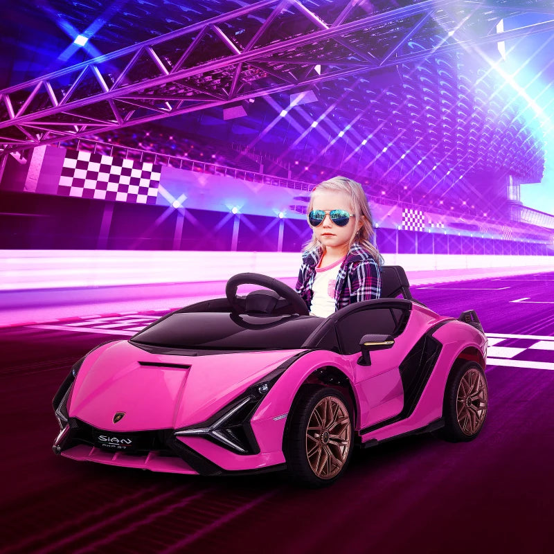 Lamborghini Sian 12V Electric Car for Kids - Licensed Toy with Remote Control, Music, Lights & MP3 - Pink, Ages 3-5