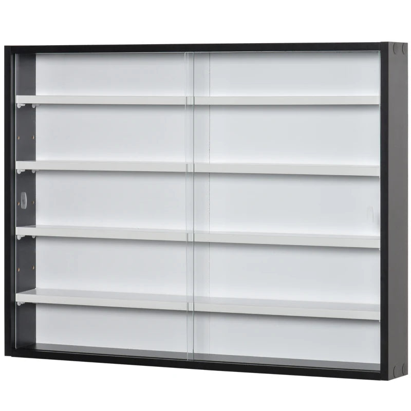 5-Tier Adjustable Wall Display Shelf Unit with Glass Doors - Stylish Home Office Storage Cabinet 60x80cm Black/White