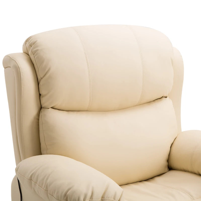 Beige PU Leather Reclining Chair with 8 Massage Points, Heat Function, Swivel Base and Footrest