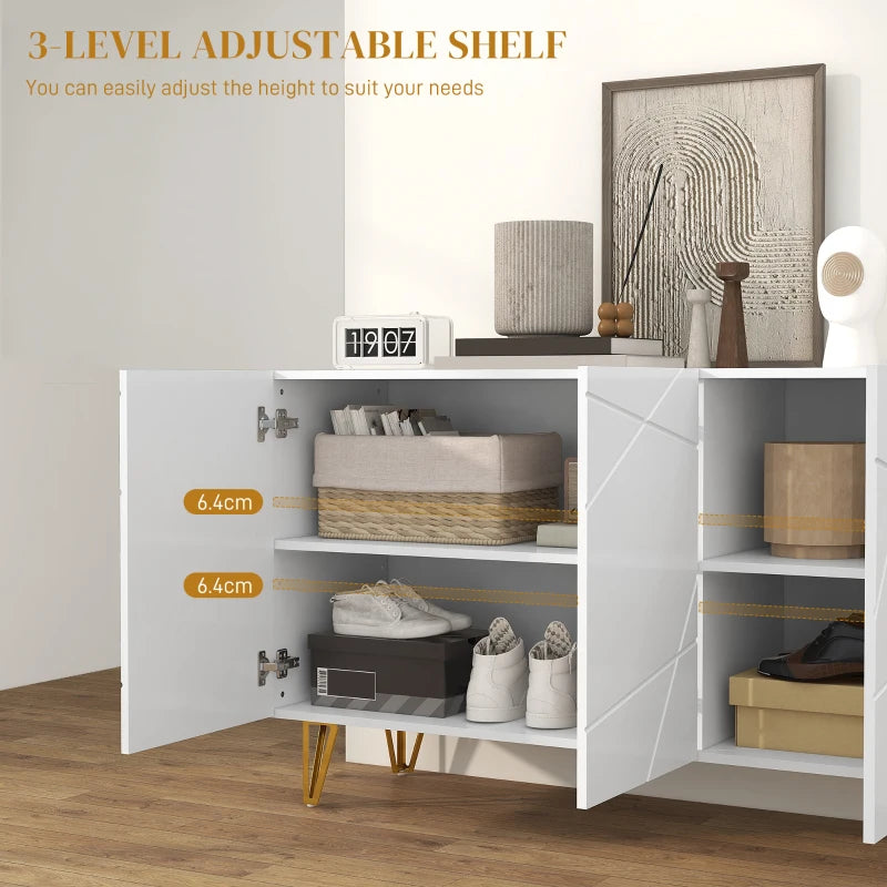 Modern Luxe High Gloss Sideboard with Hairpin Legs in White