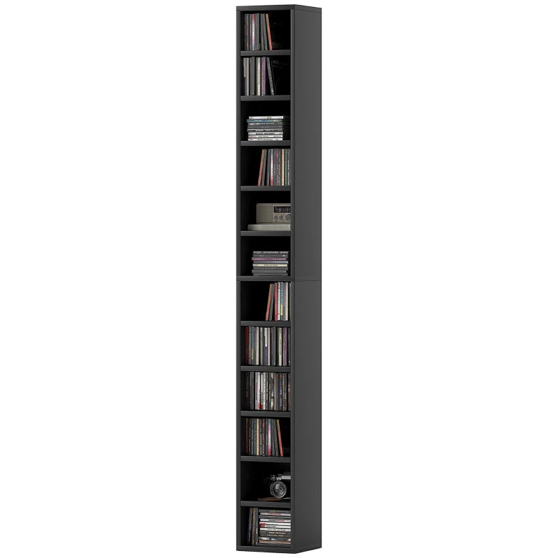 204 CD Tall Narrow Media Storage Tower - Black | Space-Saving Organizer for DVDs, Games & Media - Stylish Home Storage Solution