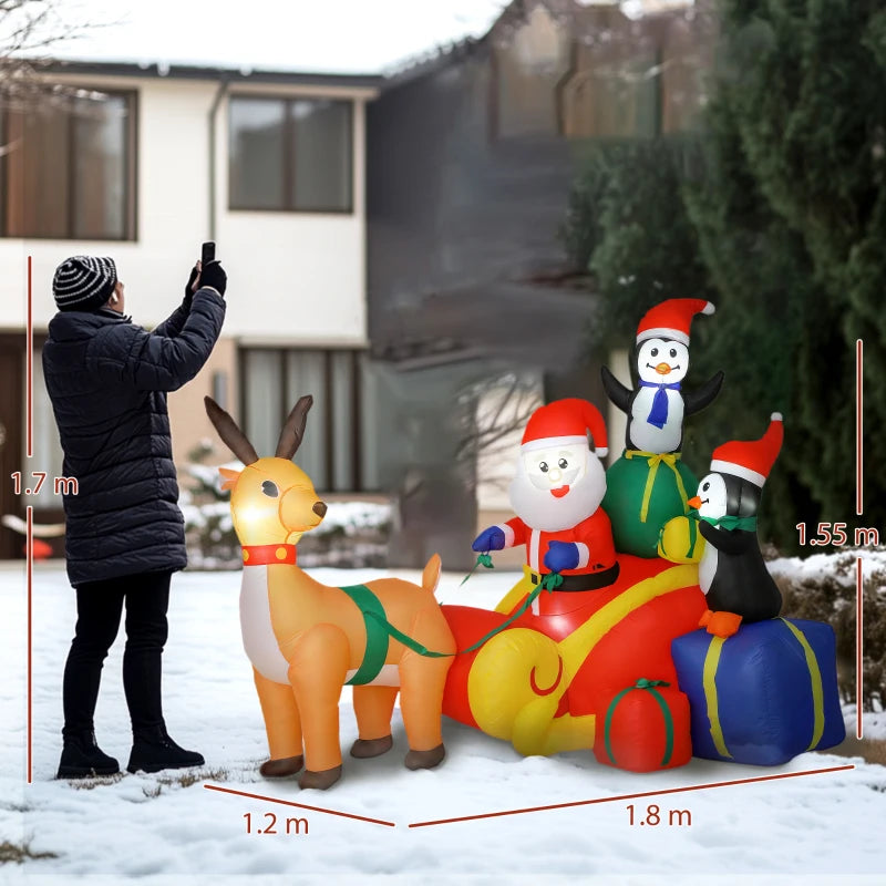 6ft Inflatable Santa Sleigh Decoration with Accessories - Perfect Holiday Outdoor Christmas Yard Decor