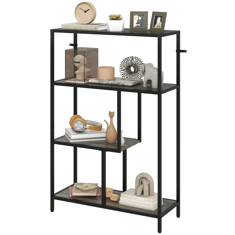 Stylish 4-Tier Charcoal Grey Bookshelf with Open Shelves - Modern Storage Solution for Home or Office
