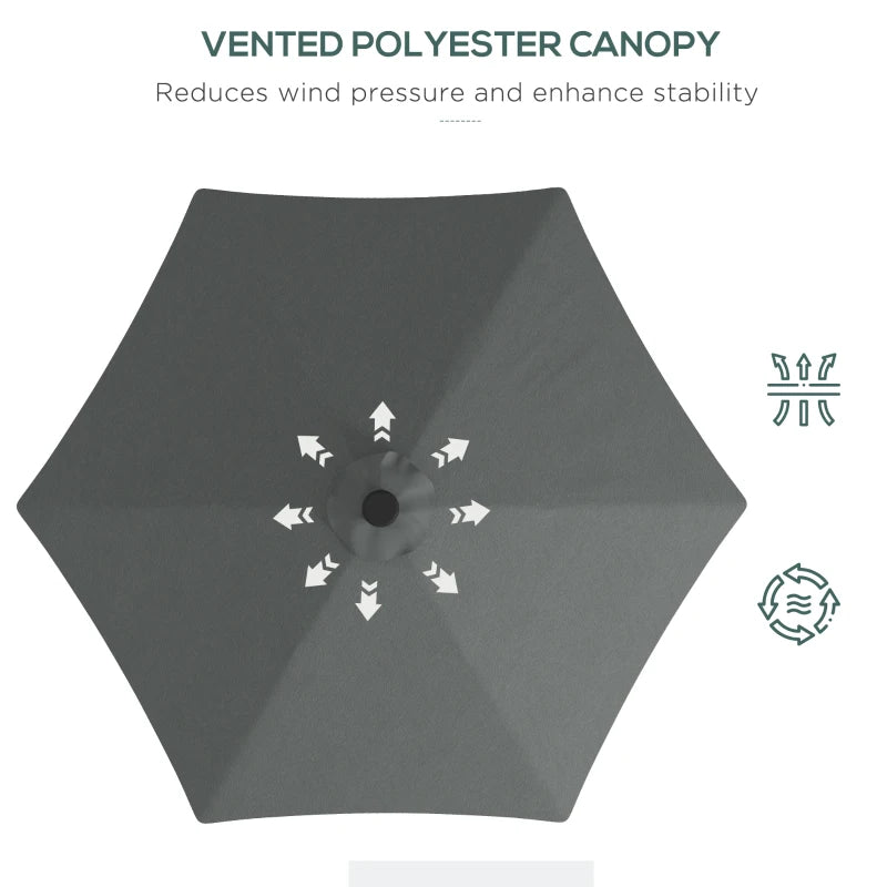 Grey 3m LED Patio Umbrella with Base and Cover