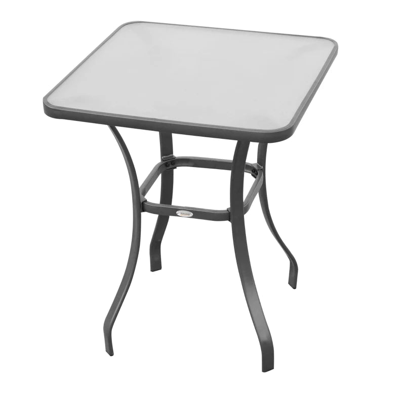 Black Square Outdoor Glass Top Dining Table, Metal Frame, 68.5 x 68.5 x 84cm