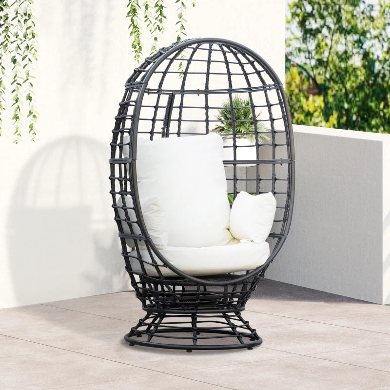 Black Swivel Egg Chair with Cushion for Outdoor Patio