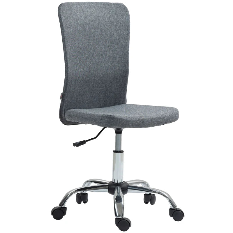 Armless Grey Fabric Swivel Office Chair - Height Adjustable Makeup Vanity Chair with Wheels for Home Study & Bedroom