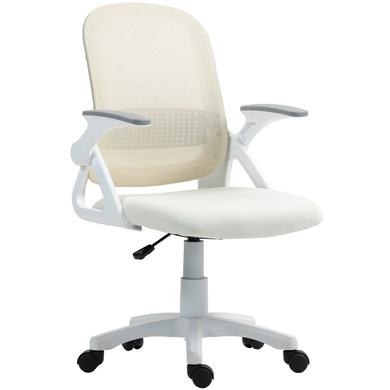 Ergonomic Breathable Mesh Office Chair with Lumbar Support, Swivel Design & Flip-Up Armrests - Ideal for Home/Office, White