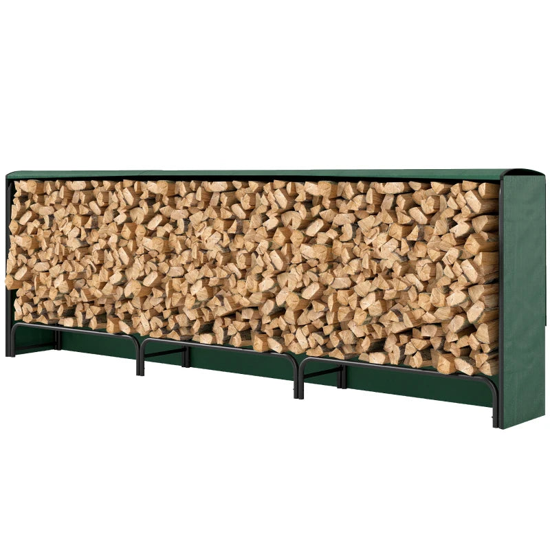 Heavy Duty Firewood Rack with Waterproof Cover - Indoor/Outdoor Log Storage Holder, 300x36x99 cm, Dark Green