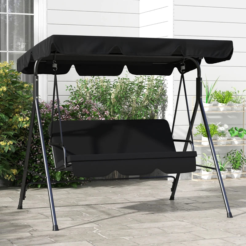 Black 3-Seater Garden Swing Chair with Adjustable Canopy