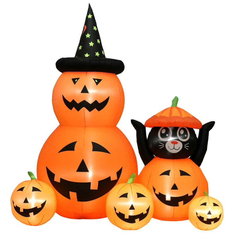 180 cm Halloween Inflatable Pumpkin & Cat with LED Lights - Self-Inflating Outdoor Decoration for Garden Party - Orange & Black