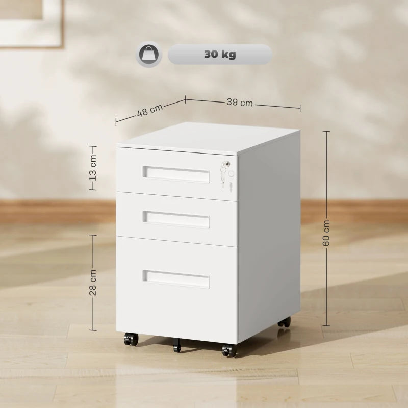 Vinsetto White Three-Drawer Steel Filing Cabinet - Modern Office Storage Solution for Organizing Documents and Files