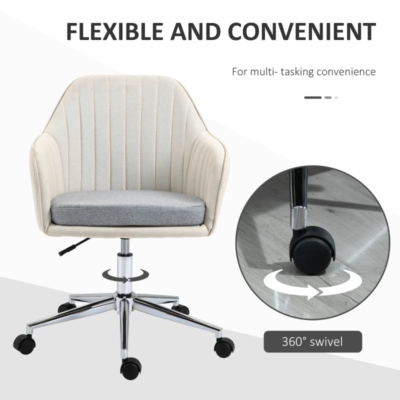 Vinsetto Beige Home Office Chair - Comfortable Swivel Desk Chair with Golden Base, Stylish Vanity Chair for Teens & Adults