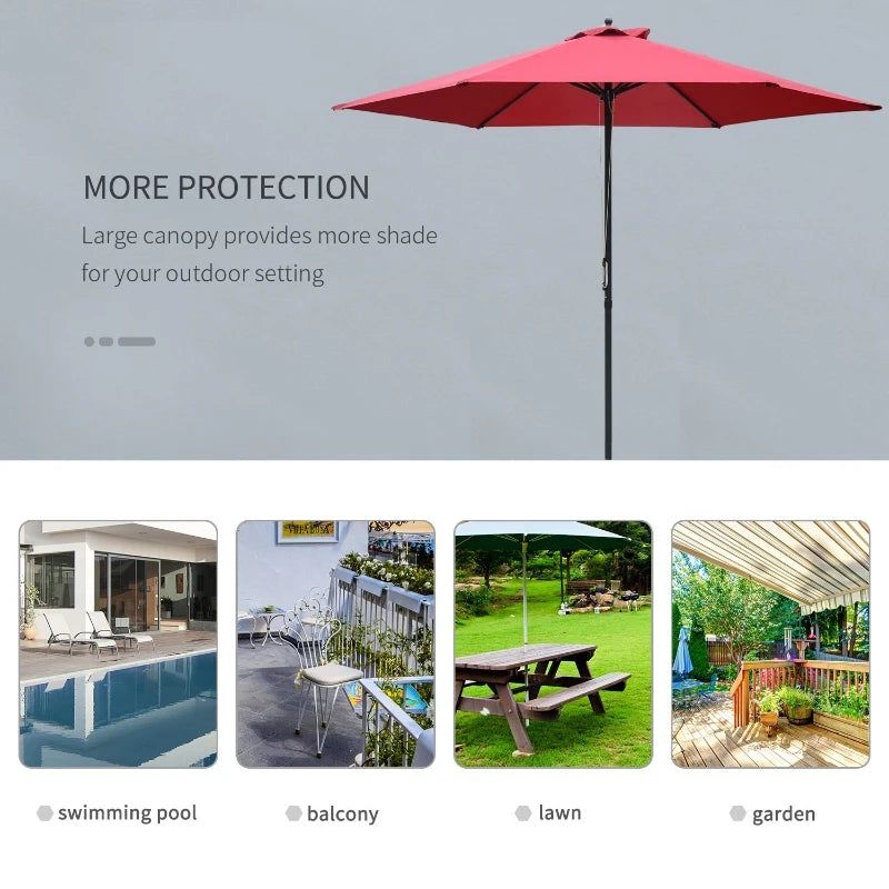 Round Wine Red Garden Parasol Umbrella - 2.8m Outdoor Sun Shade Canopy