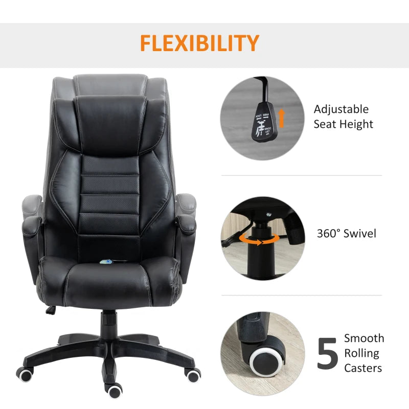 Vinsetto Ergonomic Office Chair with 6-Point Massage Function PU Leather Desk Chair with Padded Seat and Armrests Adjustable Computer Chair for Home Office Black