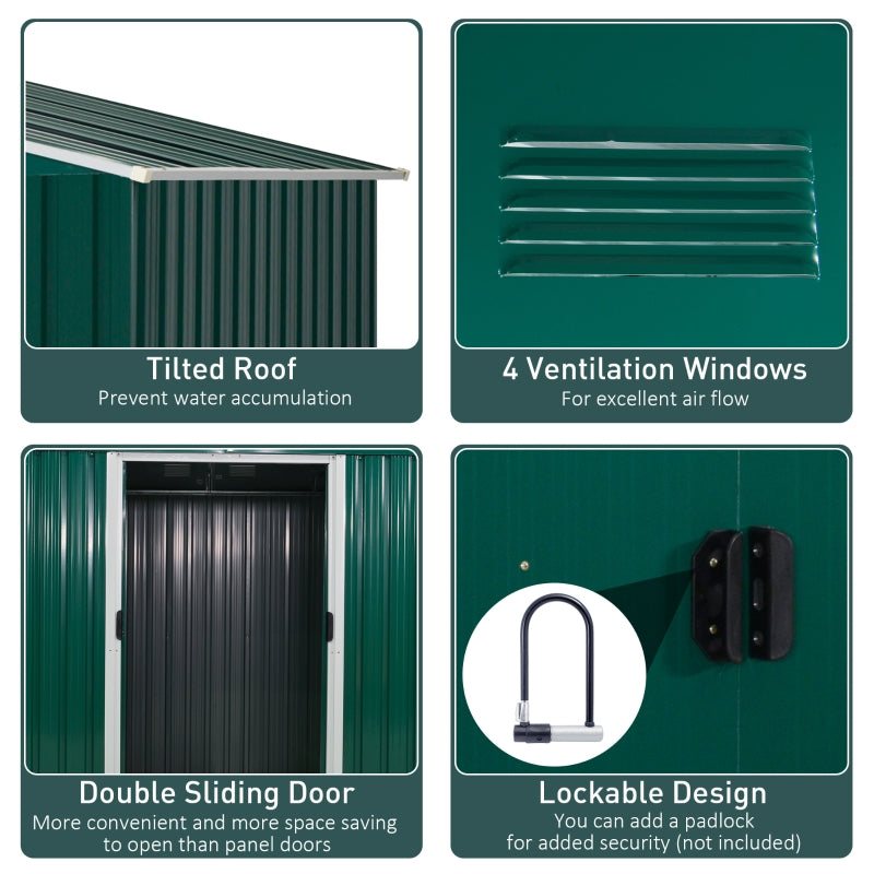 Dark Green Metal Garden Shed - 7.7 x 5.5ft