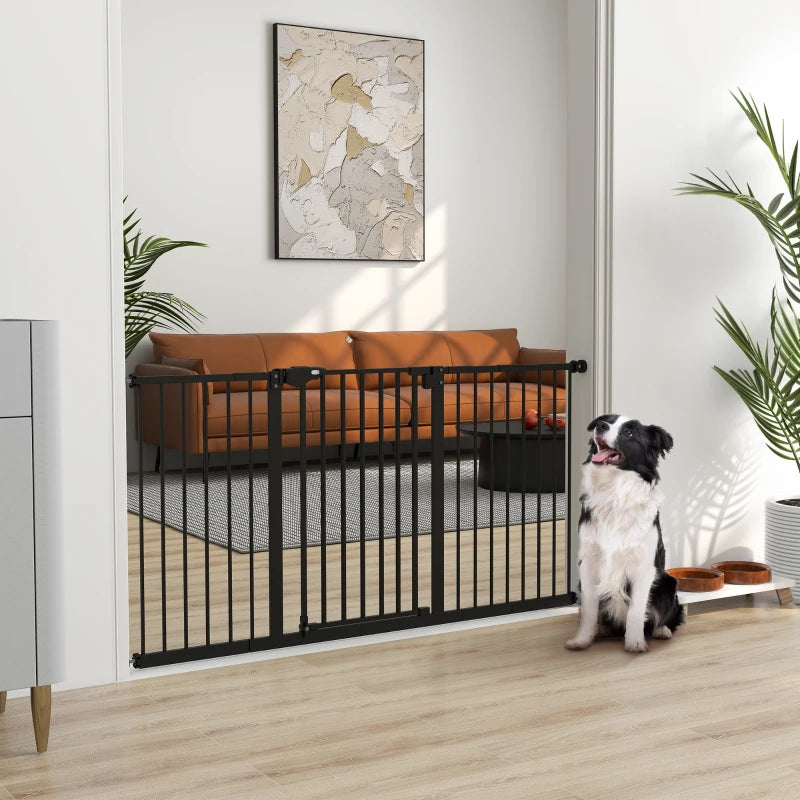 Adjustable Safety Gate with 3 Extensions & 4 Adjustable Screws - Black Child Safety Barrier for Stairs & Doorways
