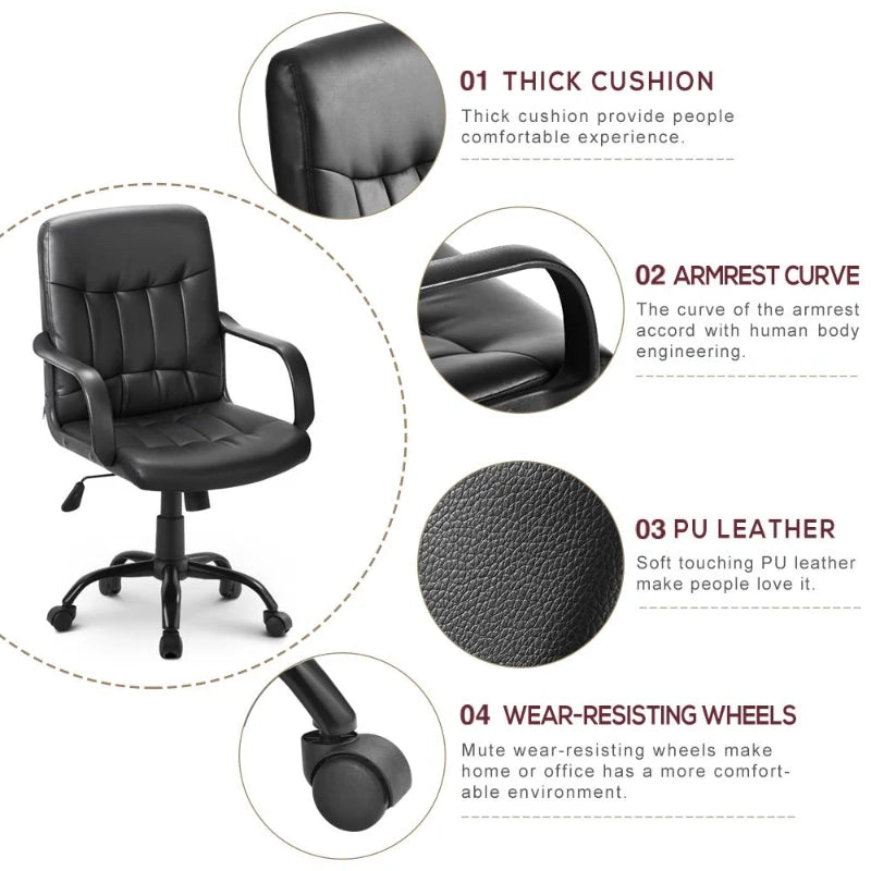 Ergonomic 360° Swivel Office Chair with High Back, Adjustable Height and Tilt Function, Black, 53L x 53W x 106H cm