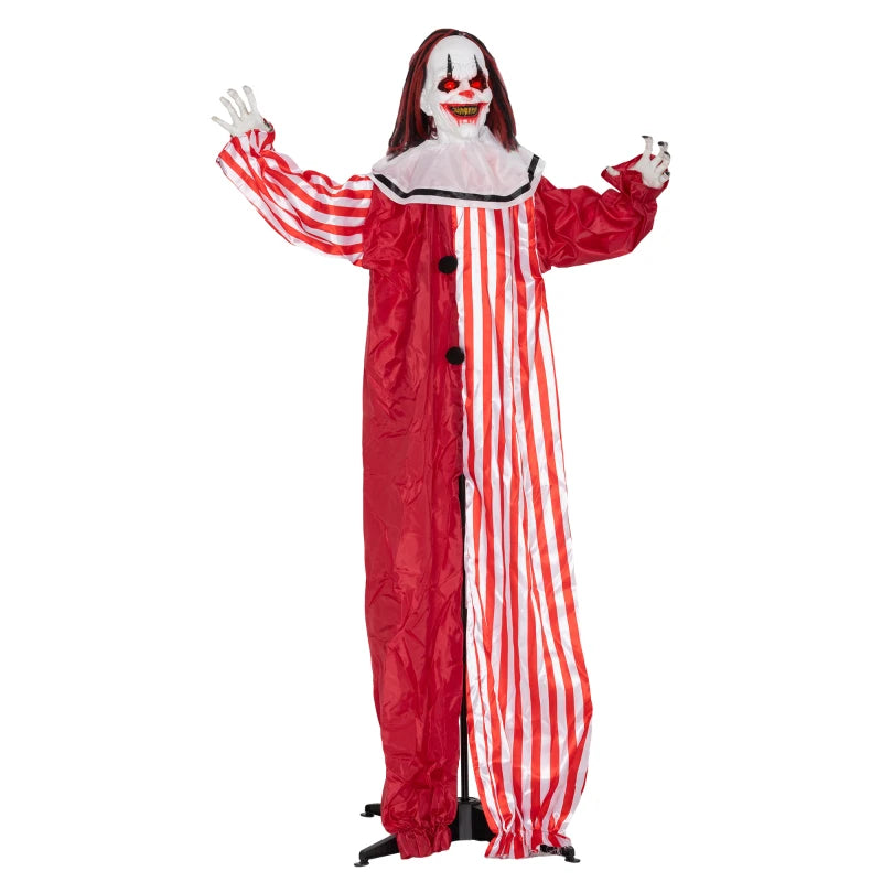 Life Size 165cm Scary Animated Clown with Red Light Up Eyes - Sound Activated Halloween Decoration, Battery Operated Indoor Prop