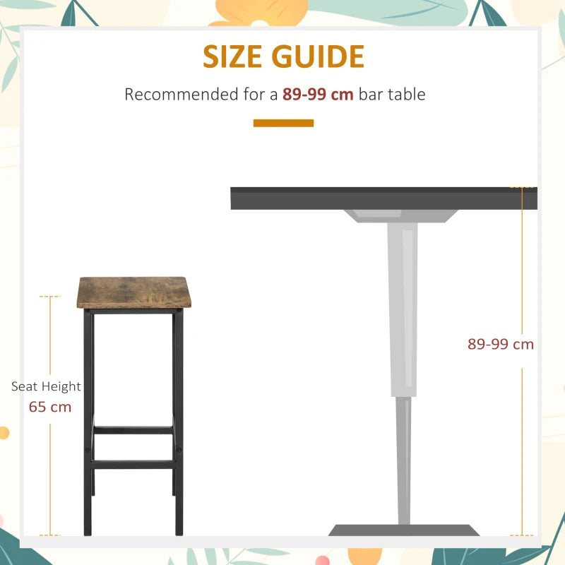 Industrial Bar Stools Set of 2 - Rustic Brown Kitchen Breakfast Chairs with Footrest for Counter Height Dining & Home Pub