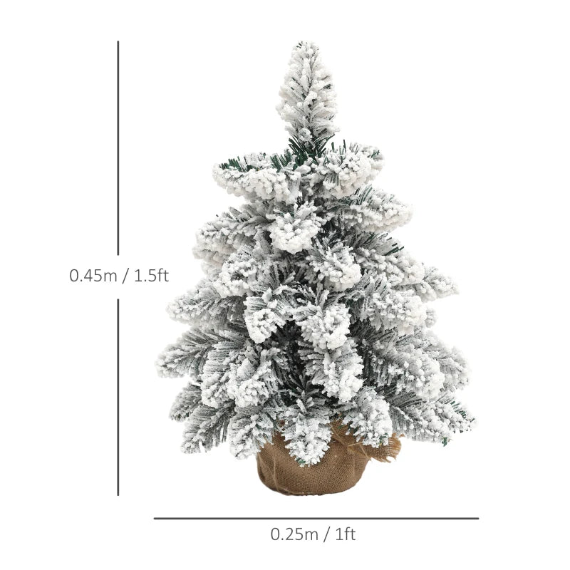 Set of 2 Mini 1.5ft Snow Flocked Christmas Trees with Lights - Battery Operated Tabletop Holiday Decor