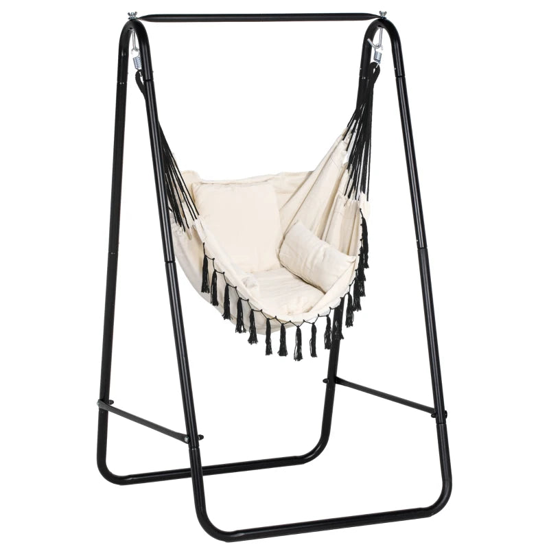 Cream White Hammock Swing Chair with Stand and Cushion