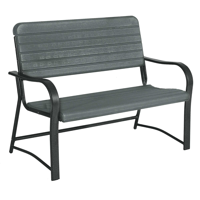 Metal Frame 2 Seater Bench - Black & Green Slat