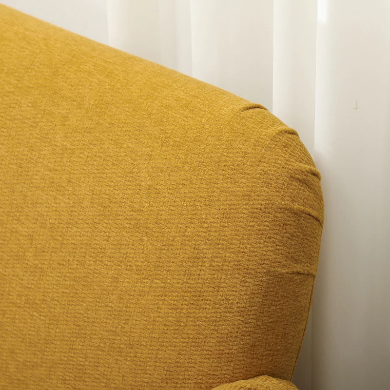 Velvet Feel Fabric 2-Seater Loveseat Sofa with Thick Padding and Wooden Legs in Yellow
