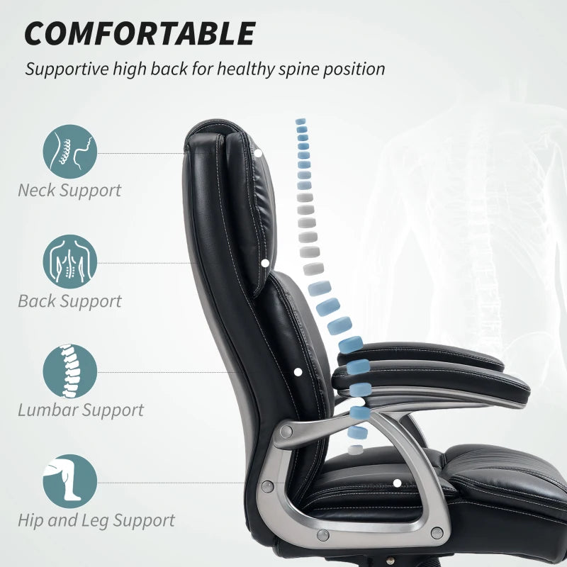 Ergonomic 49.5-59cm Adjustable Faux Leather Office Chair - Stylish Black Executive Desk Seating
