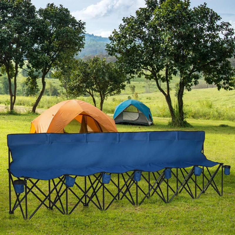 6 Seater Portable Folding Camping Chair with Cup Holder and Carry Bag Blue