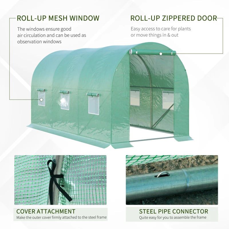 Green Walk-in Polytunnel Garden Greenhouse 4x2x2m - Galvanised Steel Frame