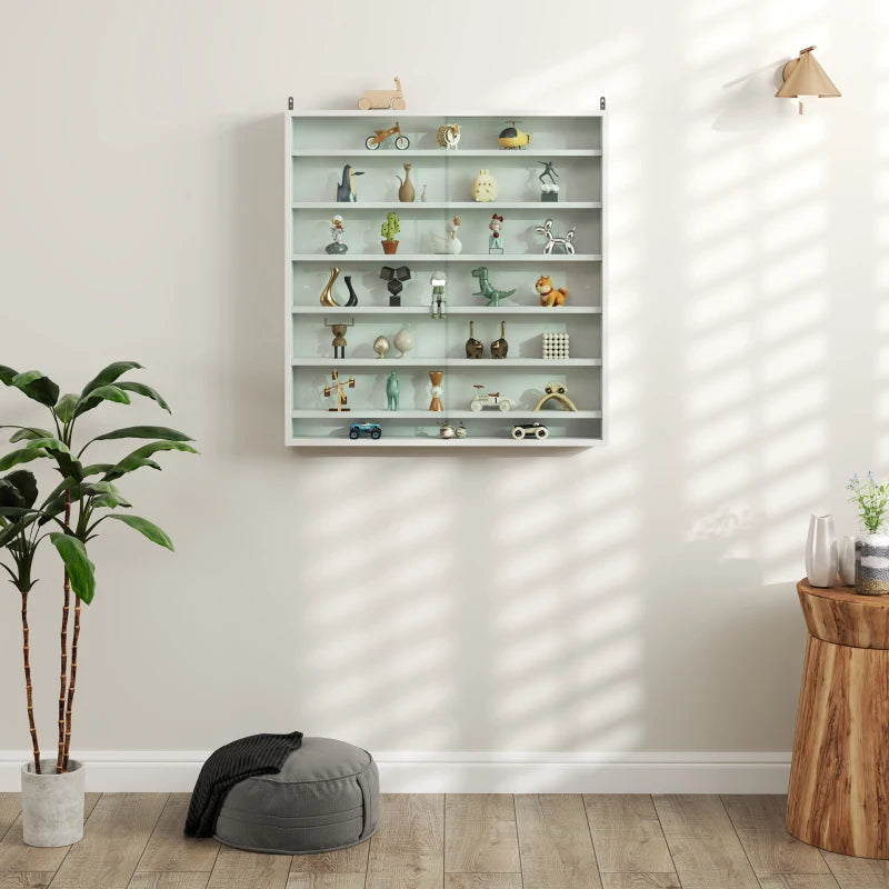 Elegant White Six Shelf Display Cabinet with Glass Doors - Perfect for Home Decor and Storage Solutions