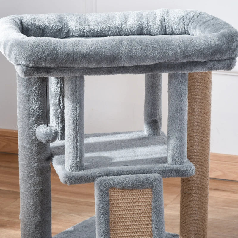 Premium Cat Tree Tower for Indoor Cats - Scratching Post, Climbing Activity Centre with Jute Pad, Toy Ball & Cat House - Grey