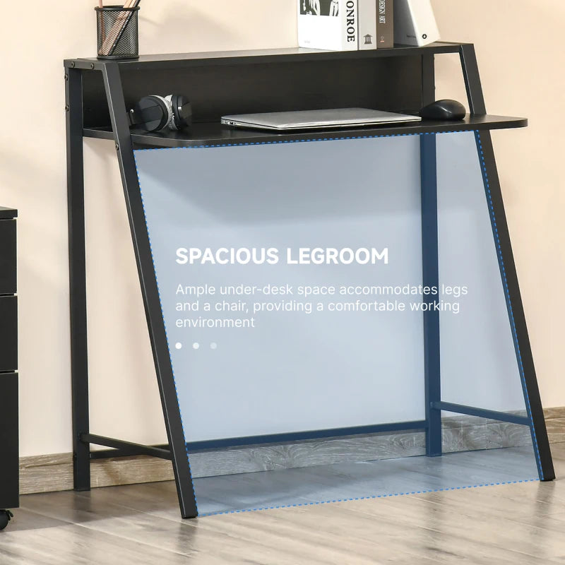Modern Black Writing Desk - 84L x 45W cm Computer Table for Home Office, PC & Laptop Workstation with Storage Shelf