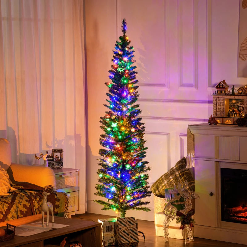 6' Artificial Prelit Christmas Tree with Colorful LED Lights - Pencil Shape Holiday Decor & Durable Steel Base