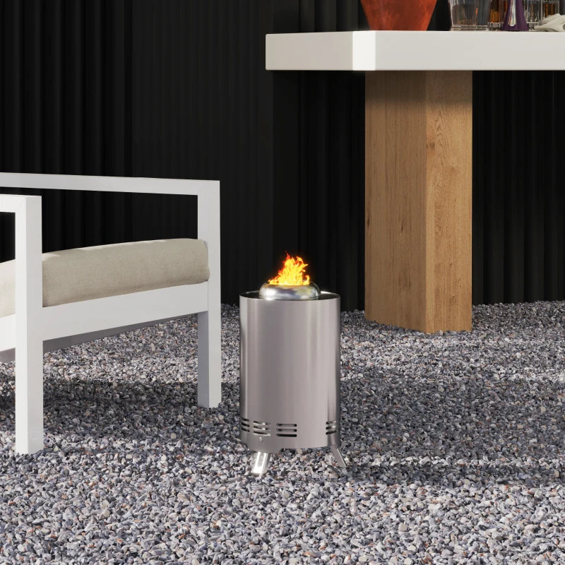 Portable Smokeless Fire Pit - 16x16cm Stainless Steel Wood Burning Tabletop Fire Pit for Garden & Camping - Silver Tone