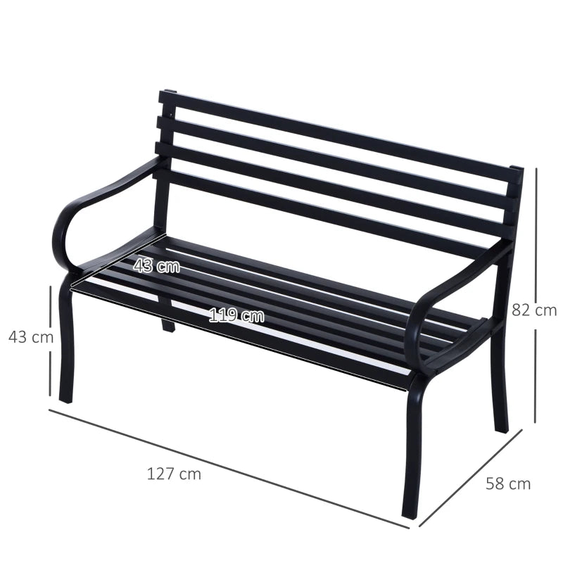 Black Metal 2-Seater Garden Bench