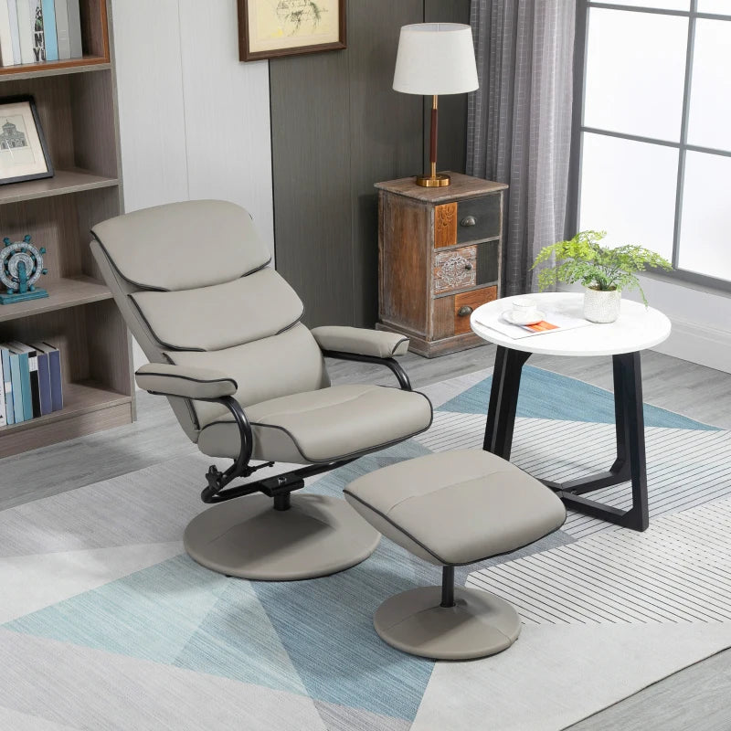High Back Faux Leather Recliner Chair with Ottoman - 360° Swivel Armchair for Home Office Comfort