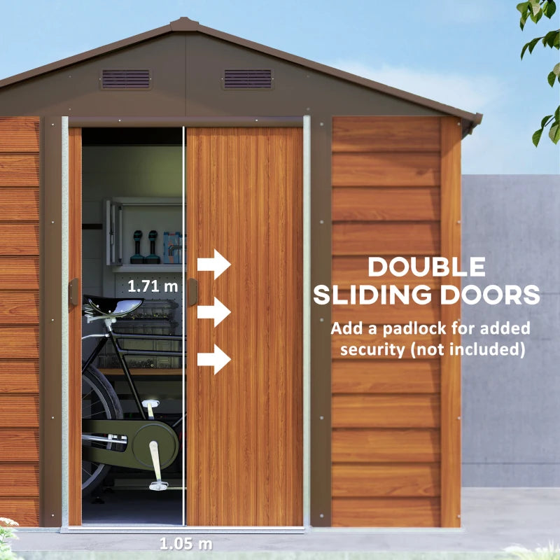 8ft x 6ft Garden Storage Shed with Sliding Door - Durable Brown Wood Effect Outdoor Storage