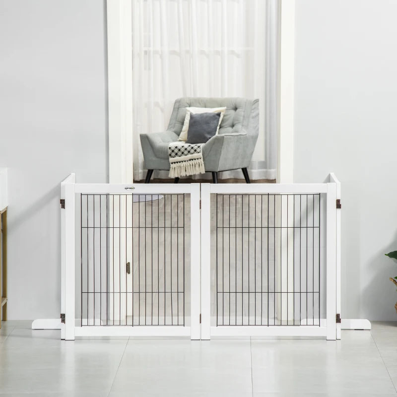 Freestanding Folding 4-Panel Pet Gate - Adjustable Dog Barrier with Support Feet for Puppies and Small Dogs