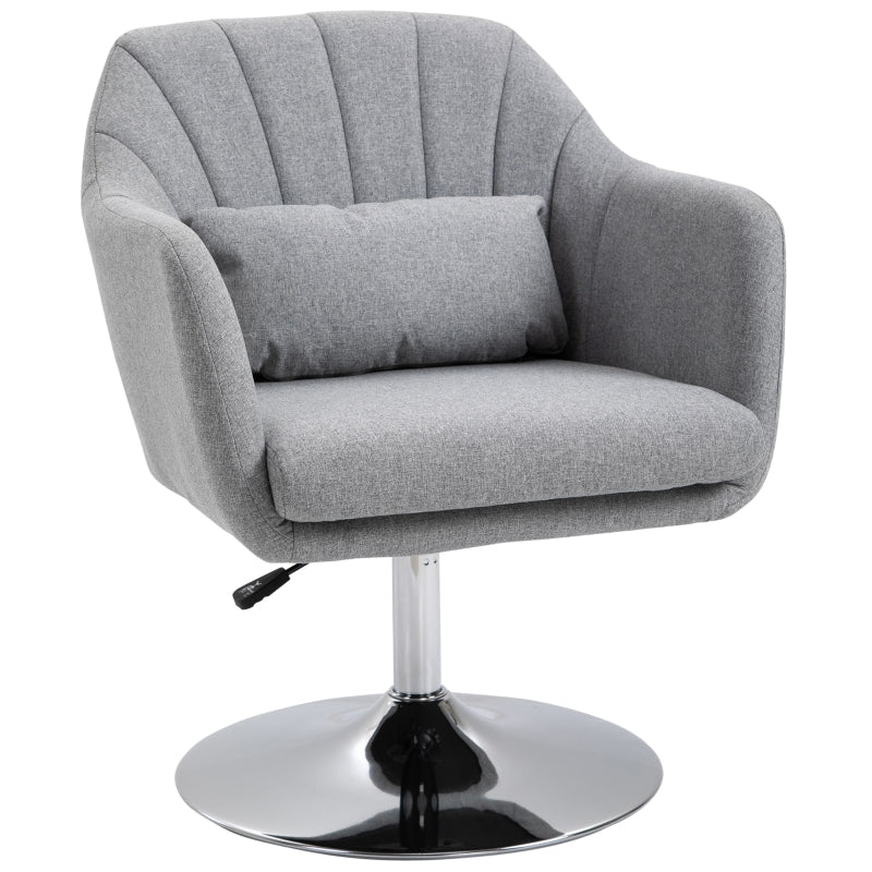 Contemporary Swivel Linen Accent Chair with Adjustable Height and Lumbar Support for Living Room and Office, Light Grey