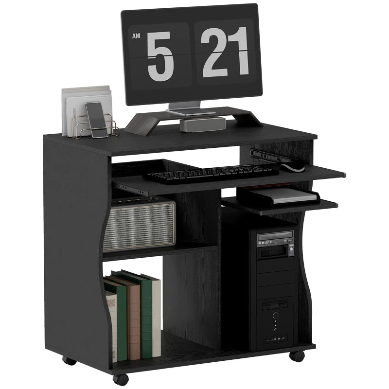 Multi-Storage Compact Work Desk on Wheels - Stylish Black Home Office Furniture for Small Spaces
