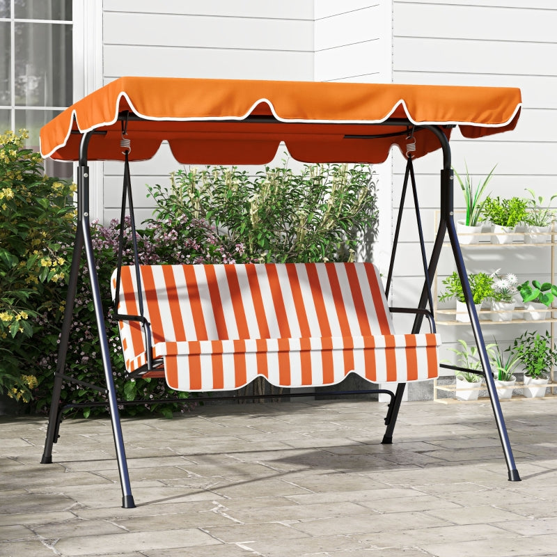 Orange 3-Seater Canopy Swing Chair with Top Roof - Heavy Duty Metal Garden Rocking Bench