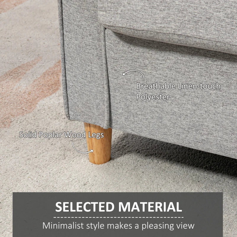 Modern Compact Loveseat Sofa for Living Room with Wooden Legs and Armrests in Light Grey