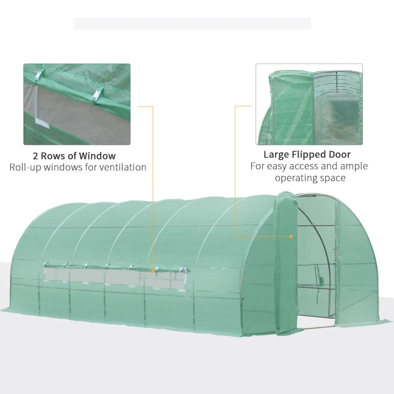 Green Plant Gardening Tunnel Greenhouse, Metal Door, Steel Frame, Mesh Windows (3x6m)